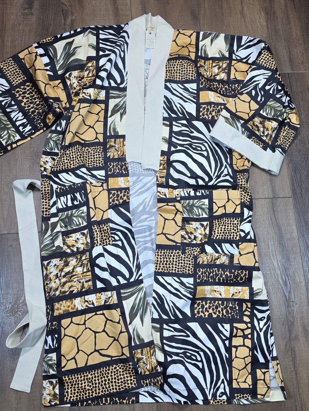 Safari Animal Print Cotton Kimono Robe Duster Belted Long Jacket